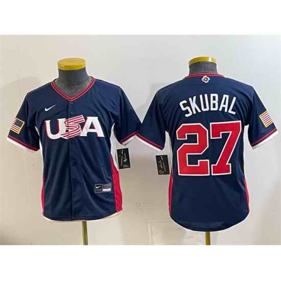 Youth USA Baseball  27 Tarik Skubal Navy 2026 World Baseball Classic Stadium Stitched Baseball Jersey