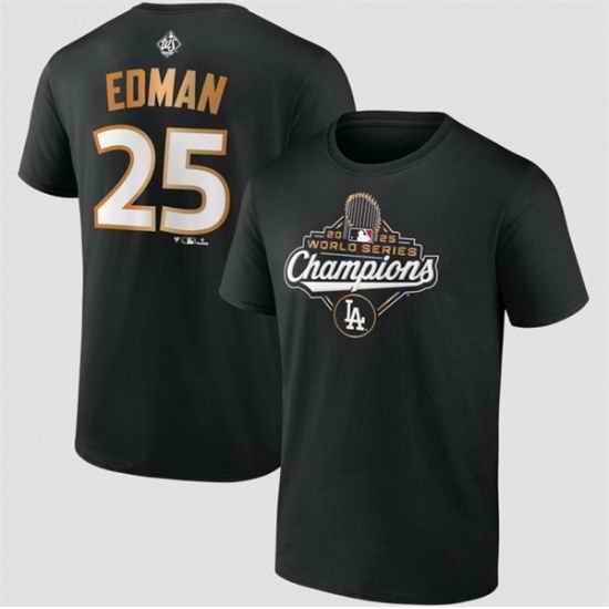 Men Los Angeles Dodgers 25 Tommy Edman Black 2025 World Series Champions Name  26 Number T Shirt