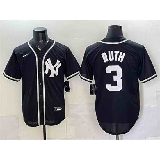Men New York Yankees  3 Babe Ruth 2026 Fashion Replica Black Out Stitched Baseball Jersey