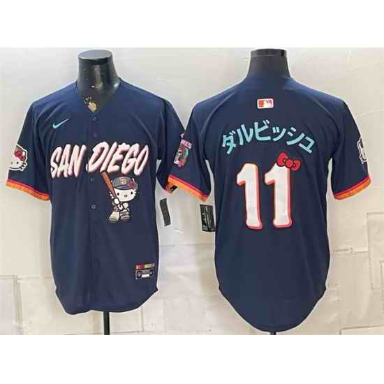 Men San Diego Padres X Hello Kitty 11 Obsidian 2026 City Connect Stadium Stitched Baseball Jersey