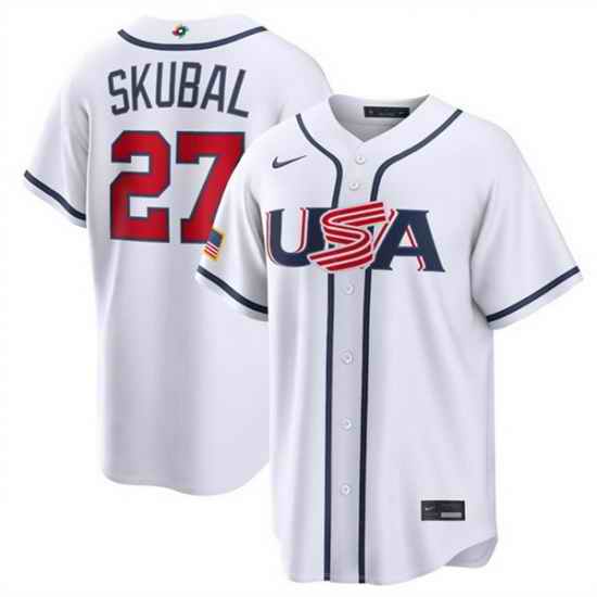 Men USA Baseball  27 Tarik Skubal White 2026 World Baseball Classic Home Stadium Stitched Jersey