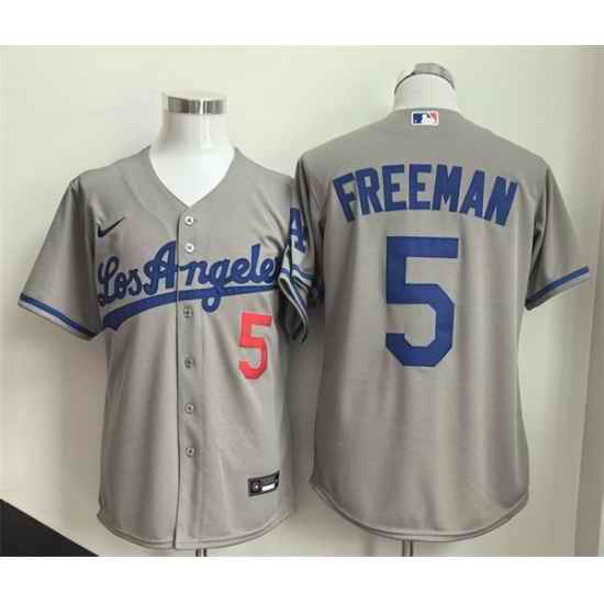 Men Los Angeles Dodgers 5 Freddie Freeman Grey Cool Base Stitched Baseball Jersey
