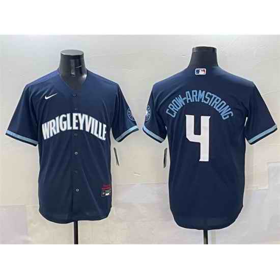 Men Chicago Cubs 4 Pete Crow Armstrong Navy City Connect Stitched Baseball Jersey