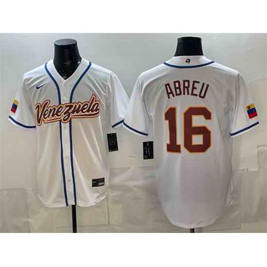 Men Venezuela Baseball  16 Wilyer Abreu White 2026 World Baseball Classic Home Stadium Stitched Jersey