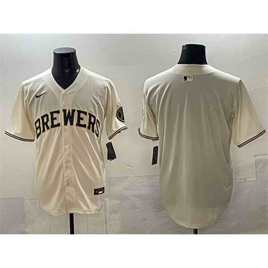 Men Milwaukee Brewers Blank Cream Home Limited Stitched Jersey
