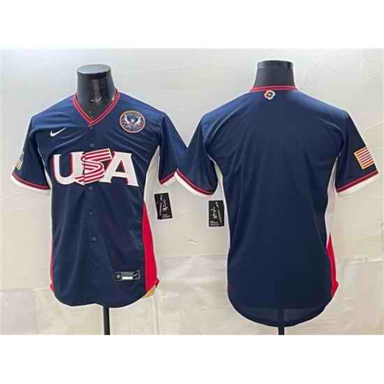 Men USA Baseball Blank Navy 2026 World Baseball Classic United States 250th Anniversary Patch Road Stadium Stitched Jersey