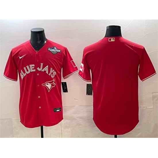 Men Toronto Blue Jays Blank Red 2025 World Series Home Cool Base Stitched Baseball Jersey