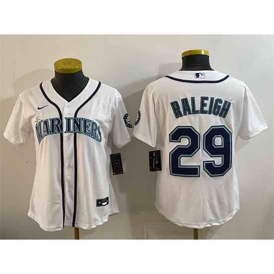 Women Seattle Mariners 29 Cal Raleigh White Cool Base Stitched Baseball Jersey