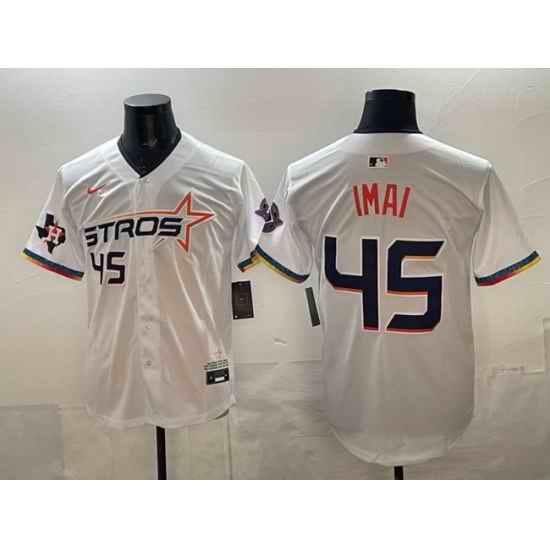 Men Houston Astros 45 Tatsuya Imai White 2025 City Connect With Texas Patch Limited Stitched Baseball Jersey
