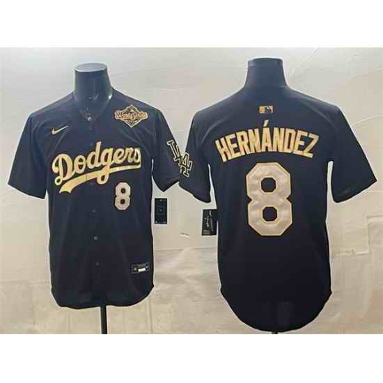 Men Los Angeles Dodgers 8 Enrique Hernandez Black Gold 2025 World Series Patch Limited Stitched Baseball Jersey