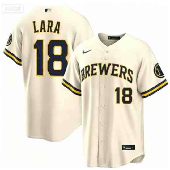 Men Milwaukee Brewers 18 Luis Lara Home White Ice Cream Stitched Limited Jersey