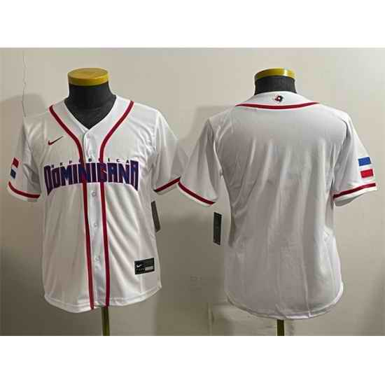 Women Dominican Republic Baseball Blank White 2026 World Baseball Classic Home Stadium Stitched Baseball Jersey Run Small