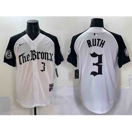 Men New York Yankees 3 Babe Ruth White Black  27Gothic Legacy Edition 27 Vapor Premier Limited Stitched Baseball Jersey