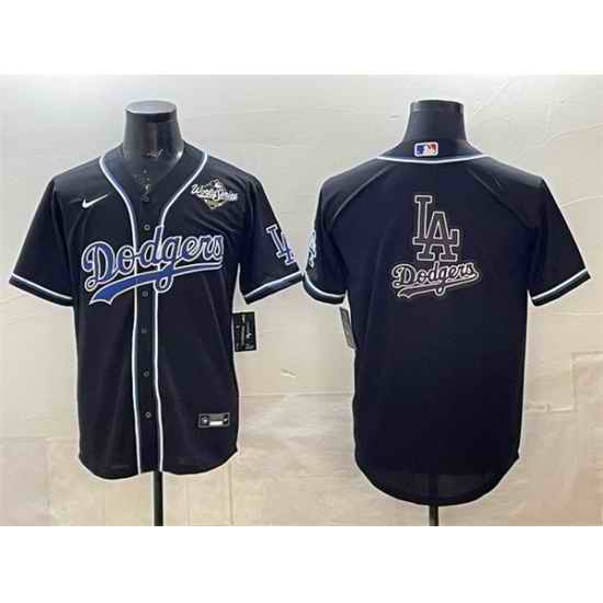 Men Los Angeles Dodgers Team Big Logo Black Fashion 2025 World Series Cool Base Stitched Baseball Jersey 004