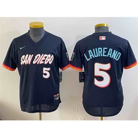 Youth San Diego Padres  5 Ram%C3%B3n Laureano Obsidian 2026 City Connect Stadium Stitched Baseball Jersey