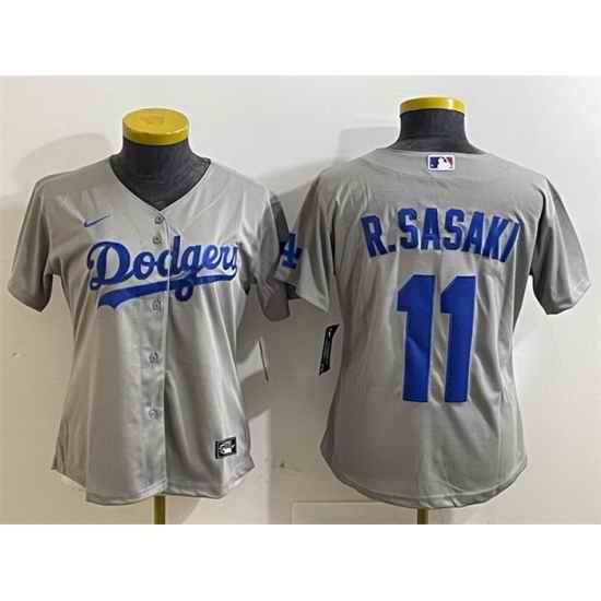 Women Los Angeles Dodgers 11 Roki Sasaki Grey Cool Base Stitched Baseball Jersey