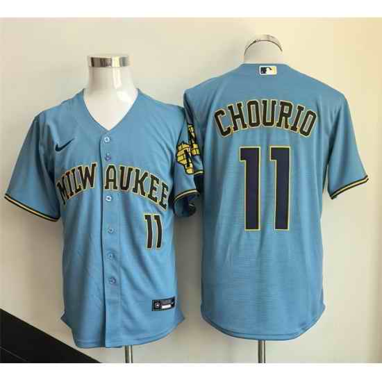 Men Milwaukee Brewers 11 Jackson Chourio Mineral Blue 2026 City Connect Stadium Stitched Baseball Jersey