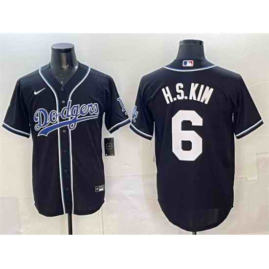 Men Los Angeles Dodgers 6 H S Kim Black Cool Base Stitched Baseball Jersey
