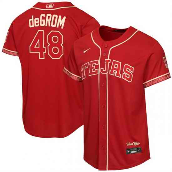 Youth Texas Rangers  48 Jacob deGrom Red 2026 City Connect Stadium Stitched Baseball Jersey