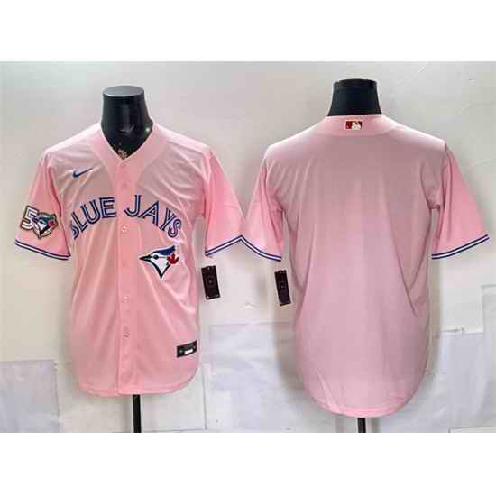 Men Toronto Blue Jays Blank Pink 50 Seasons Patch Stitched Baseball Jersey