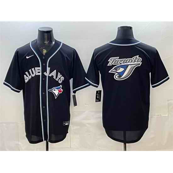 Men Toronto Blue Jays Team Big Logo 2026 Fashion Replica Black Out Stitched Baseball Jersey