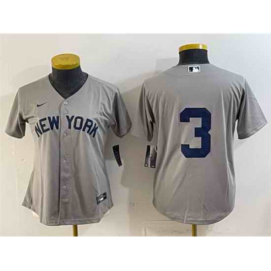 Women New York Yankees  3 Babe Ruth Grey Cool Base Stitched Baseball Jersey