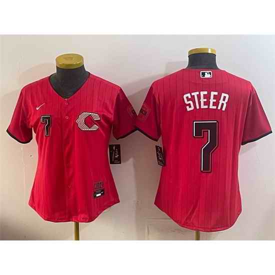 Women Cincinnati Reds 7 Spencer Steer Red 2026 City Connect Stadium Stitched Baseball Jersey