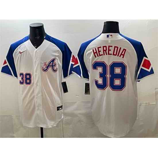 Men Atlanta Braves  38 Guillermo Heredia White 2023 City Connect Cool Base Stitched Baseball Jersey