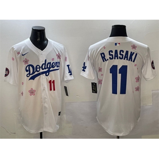 Men Los Angeles Dodgers 11 Roki Sasaki White 2025 Tokyo Series Limited Stitched Baseball Jersey