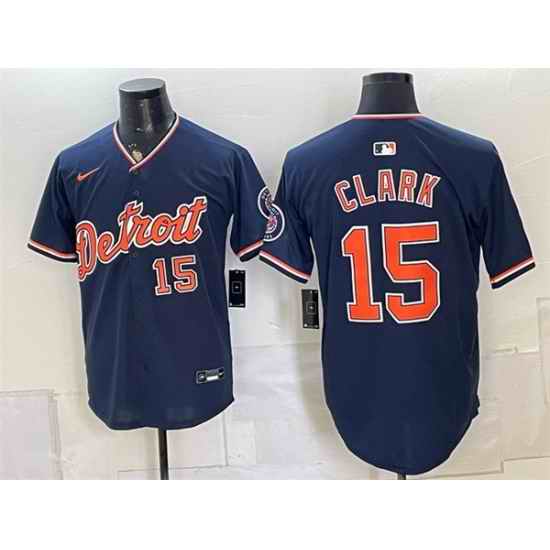Men Detroit Tigers  15 Max Clark Navy Alternate 2026 Cool Base Stitched Baseball Jersey