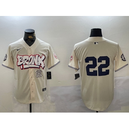 Men New York Yankees 22 Juan Soto Cream Bronx Graffiti V2 Vapor Limited Stitched Baseball Jersey 2