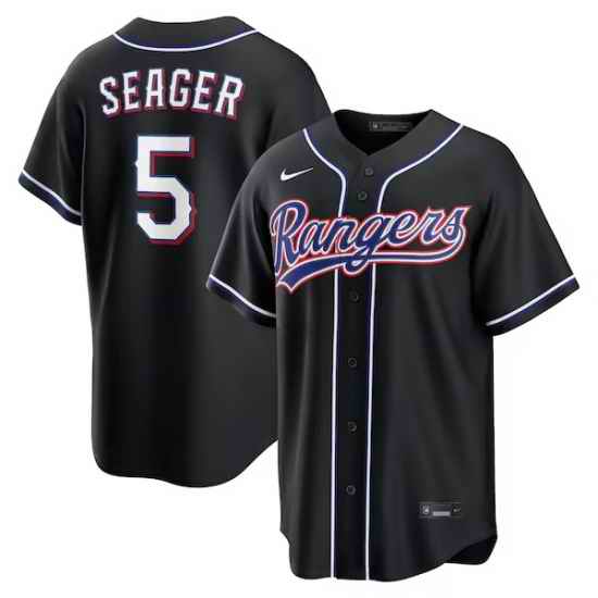Men Texas Rangers  5 Corey Seager Fashion Replica Black Out Jersey