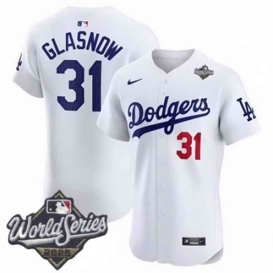 Men Los Angeles Dodgers 31 Tyler Glasnow 2025 World Series Cool Base Stitched Baseball Jersey White