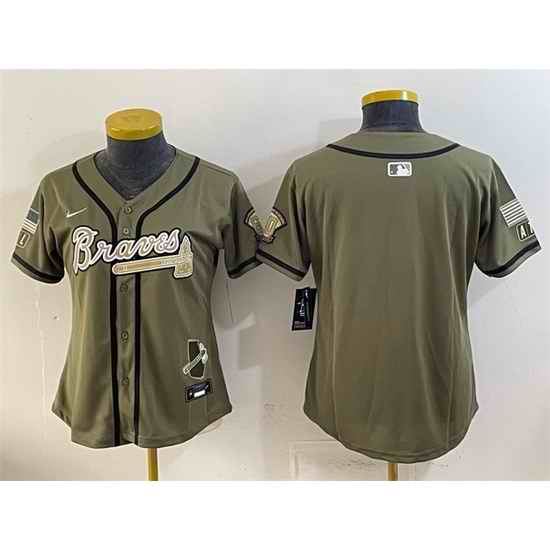 Women Atlanta Braves Blank Olive 2026 Armed Forces Day Stitched Baseball Jersey