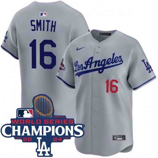 Men Los Angeles Dodgers 16 Will Smith Gray 2024 World Series Champions Patch Limited Stitched Baseball Jersey