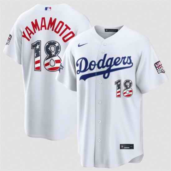 Men Los Angeles Dodgers  18 Yoshinobu Yamamoto White 2026 All Star Edition Stars   Stripes Stadium Pick A Player Stitched Baseball Jersey