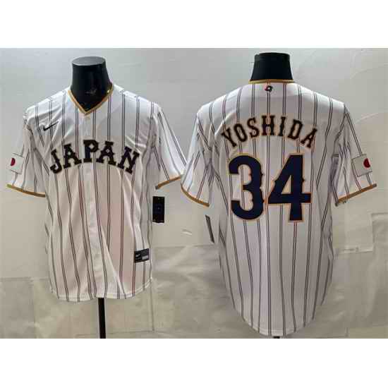 Men Japan Baseball  34 Masataka Yoshida White 2026 World Baseball Classic Home Stadium Stitched Jersey