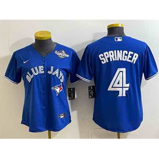 Women Toronto Blue Jays 4 George Springer Royal 2025 World Series Cool Base Stitched Baseball Jersey
