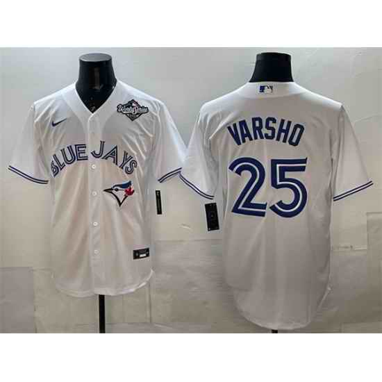 Men Toronto Blue Jays 25 Daulton Varsho White 2025 World Series Home Cool Base Stitched Baseball Jersey