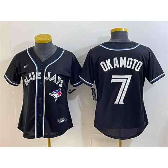 Women Toronto Blue Jays  7 Kazuma Okamoto 2026 Fashion Replica Black Out Stitched