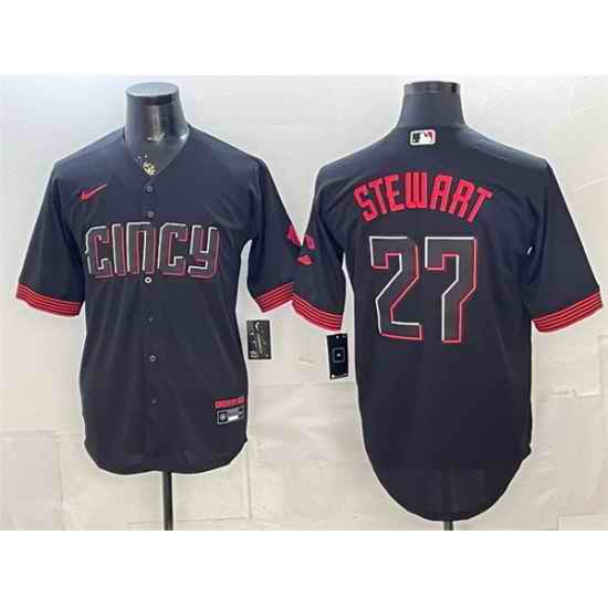 Men Cincinnati Reds  27 Sal Stewart Black City Connect Cool Base Stitched Baseball Jersey