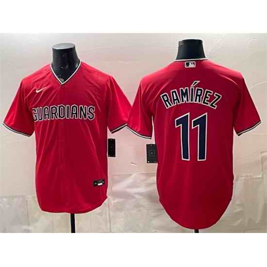 Men Cleveland Guardians  11 Jose Ramirez Red Cool Base Stitched Baseball Jersey