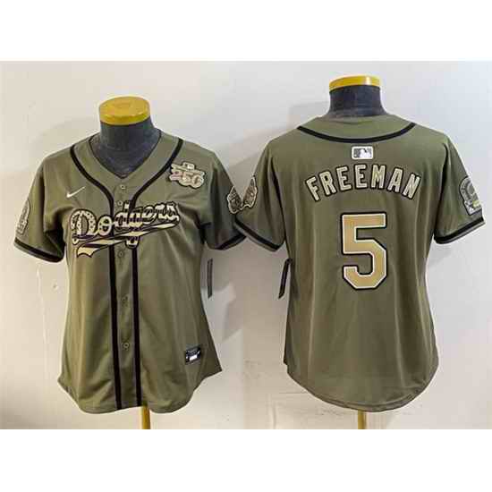 Women Los Angeles Dodgers  5 Freddie Freeman Olive 2026 Armed Forces Day Stitched Baseball Jersey
