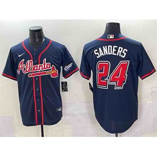 Men Atlanta Braves 24 Deion Sanders Navy 2025 Speedway Classic Alternate Stitched Baseball Jersey
