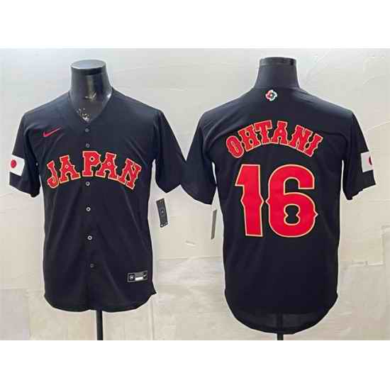 Men Japan Baseball  16 Shohei Ohtani Black 2026 World Baseball Classic Road Stadium Stitched Jersey
