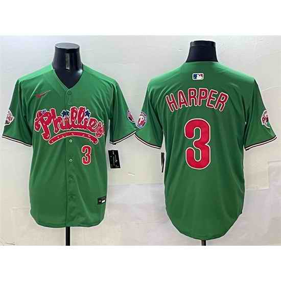 Men Philadelphia Phillies 3 Bryce Harper Green Phanatic Limited Stitched Jersey