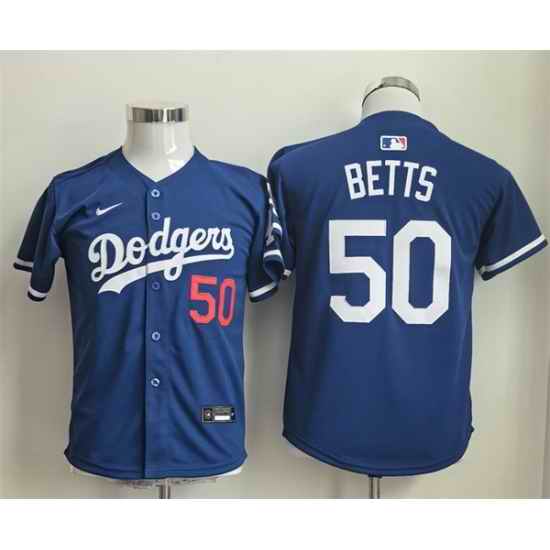 Youth Los Angeles Dodgers 50 Mookie Betts Blue Limited Stitched Baseball Jersey