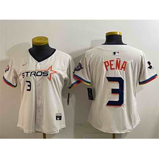 Women Houston Astros 3 Jeremy Pena Cream 2025 City Connect With Texas Patch Limited Stitched Baseball Jersey