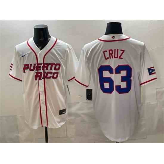 Men Puerto Rico Baseball  63 Fernando Cruz White 2026 World Baseball Classic Home Stadium Stitched Jersey