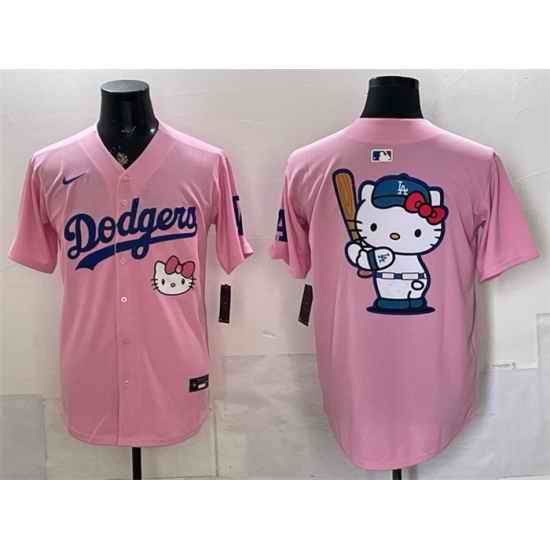 Men Los Angeles Dodgers Team Big Logo Pink 2025 Hello Kitty Vapor Limited Stitched Baseball Jersey